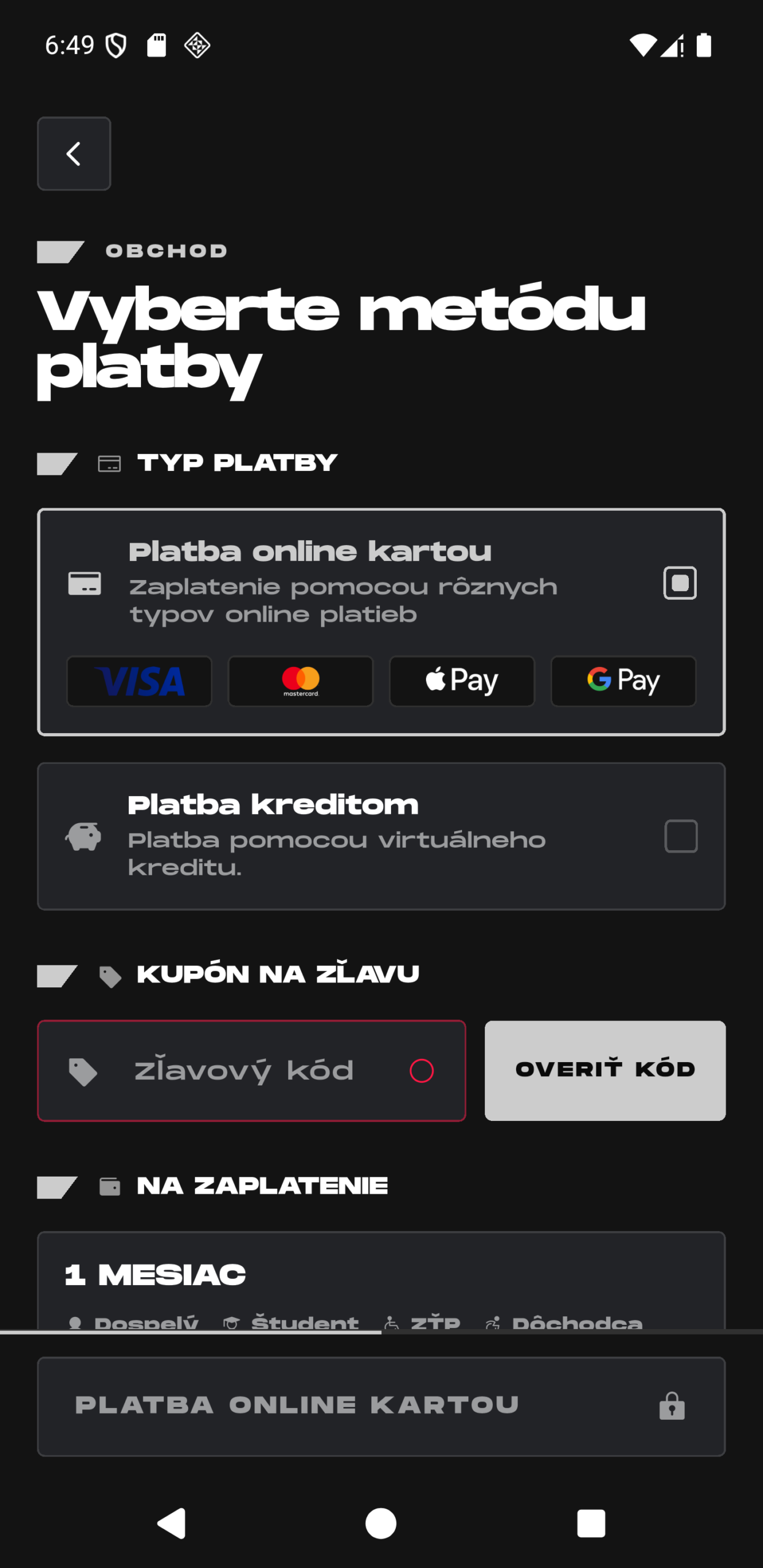 OnGym appka, šablóna Magazínový