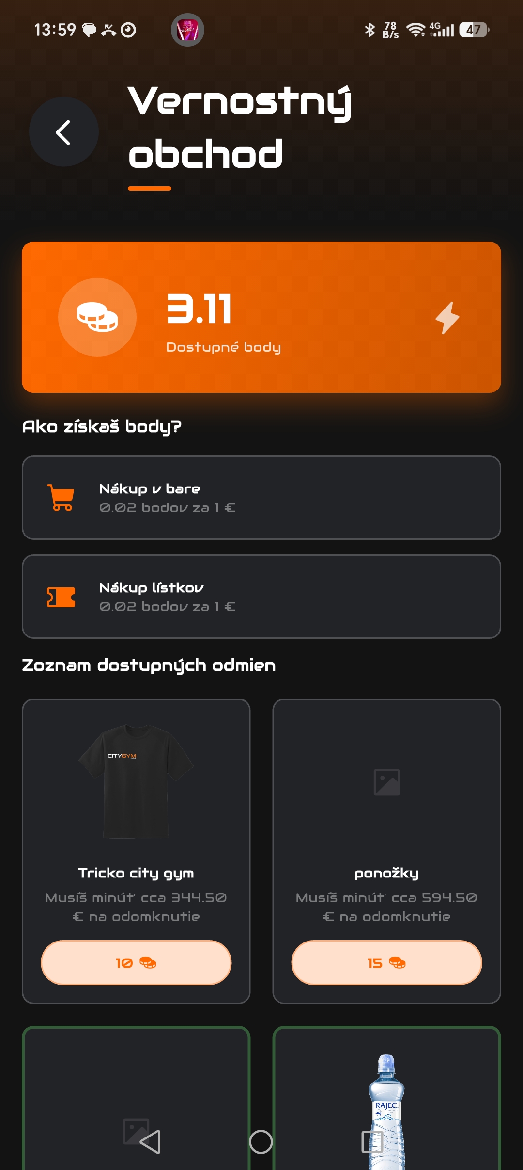 OnGym appka, vernosť a profil