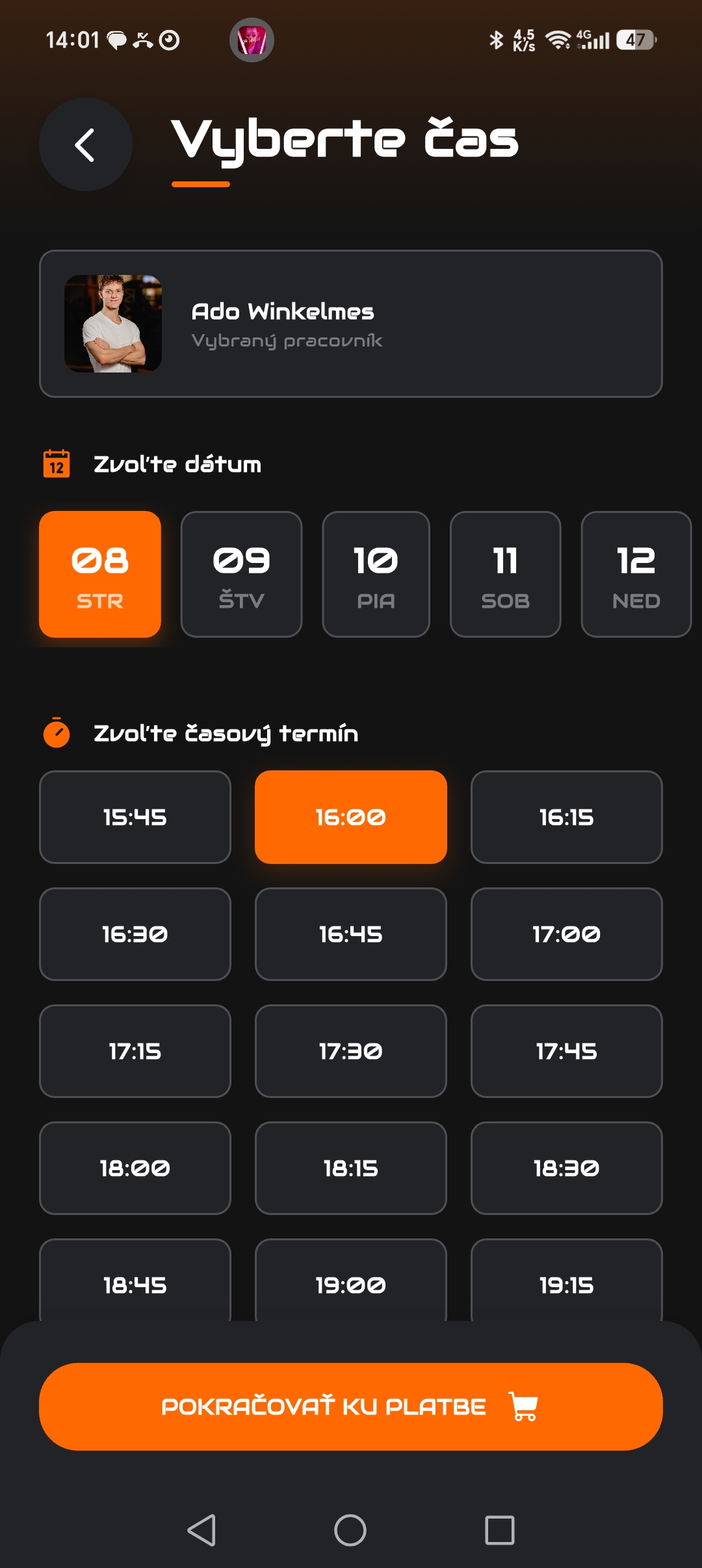 OnGym appka, rezervácie
