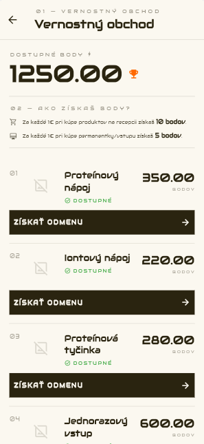 OnGym appka, šablóna Magazínový