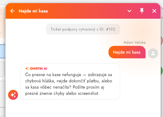 OnGym podpora s AI agentom