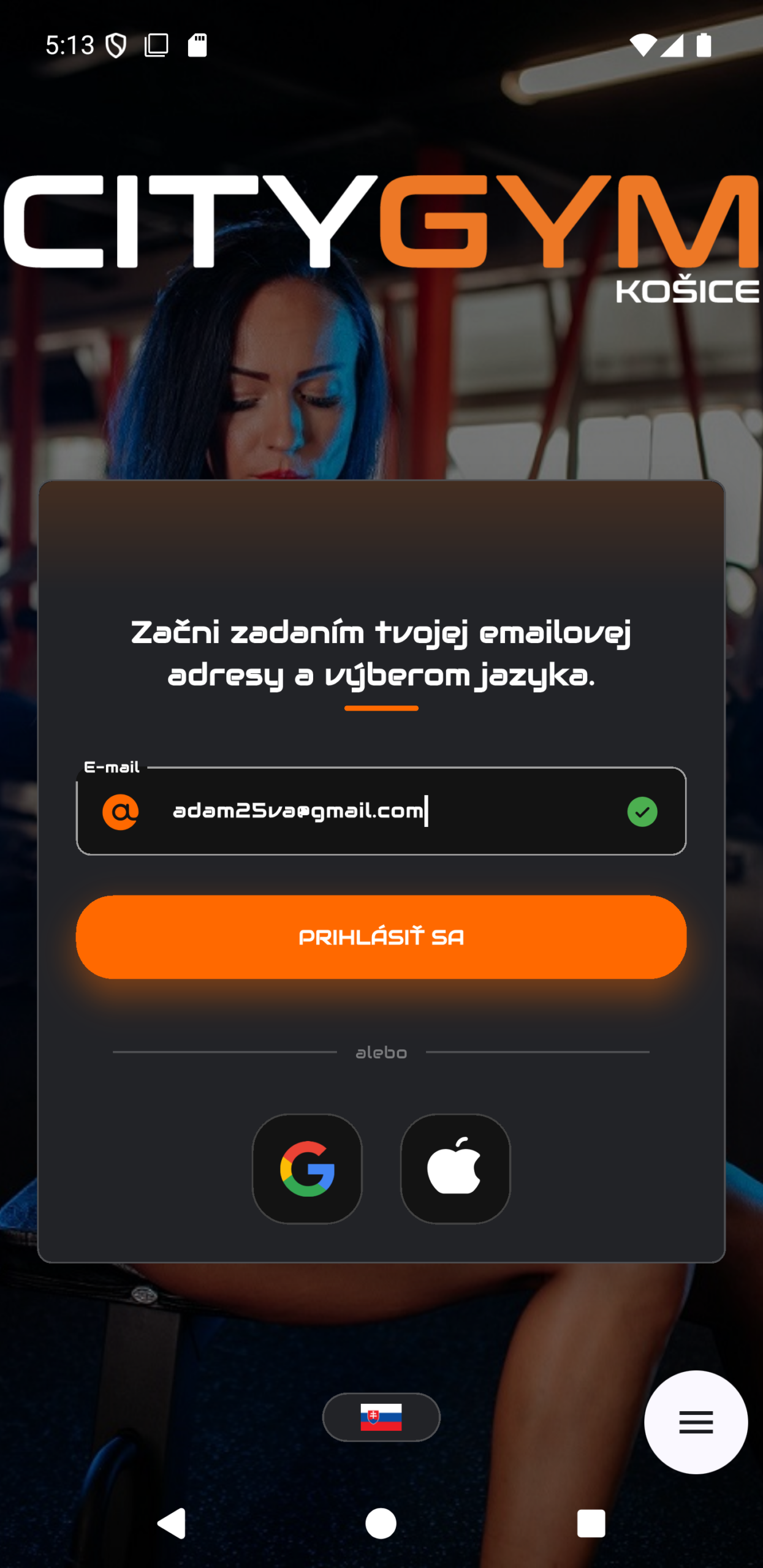 Branded aplikácia fitness centra, ukážka dizajnu