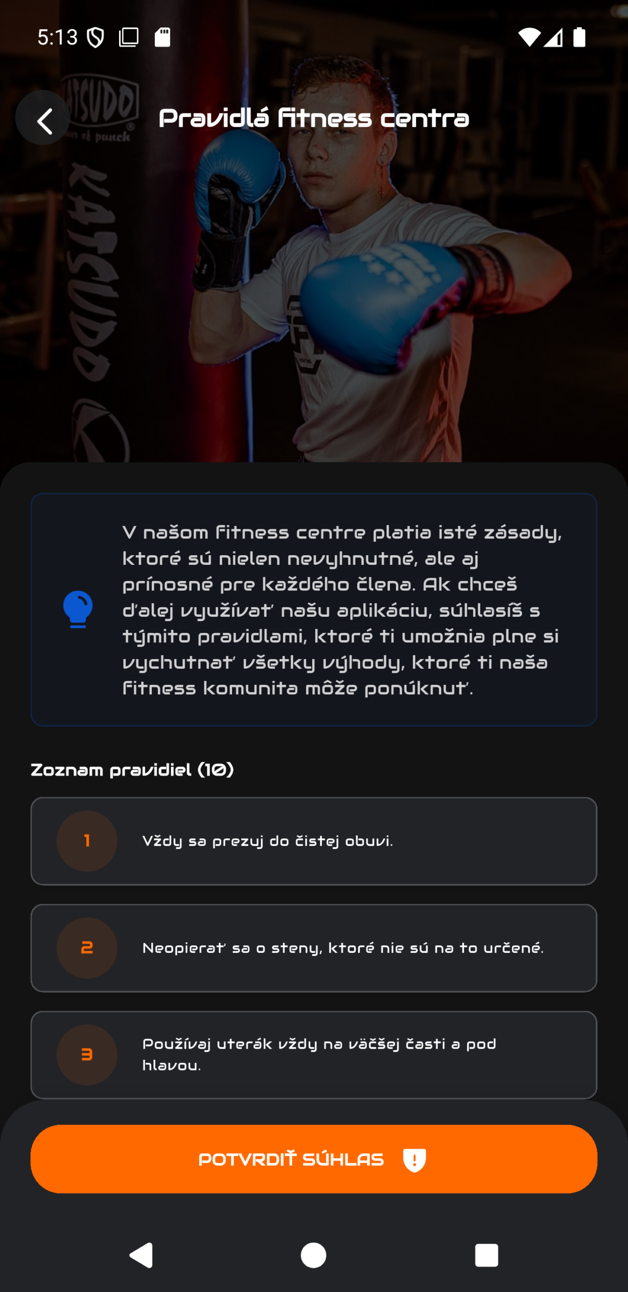 Branded aplikácia fitness centra, ukážka dizajnu