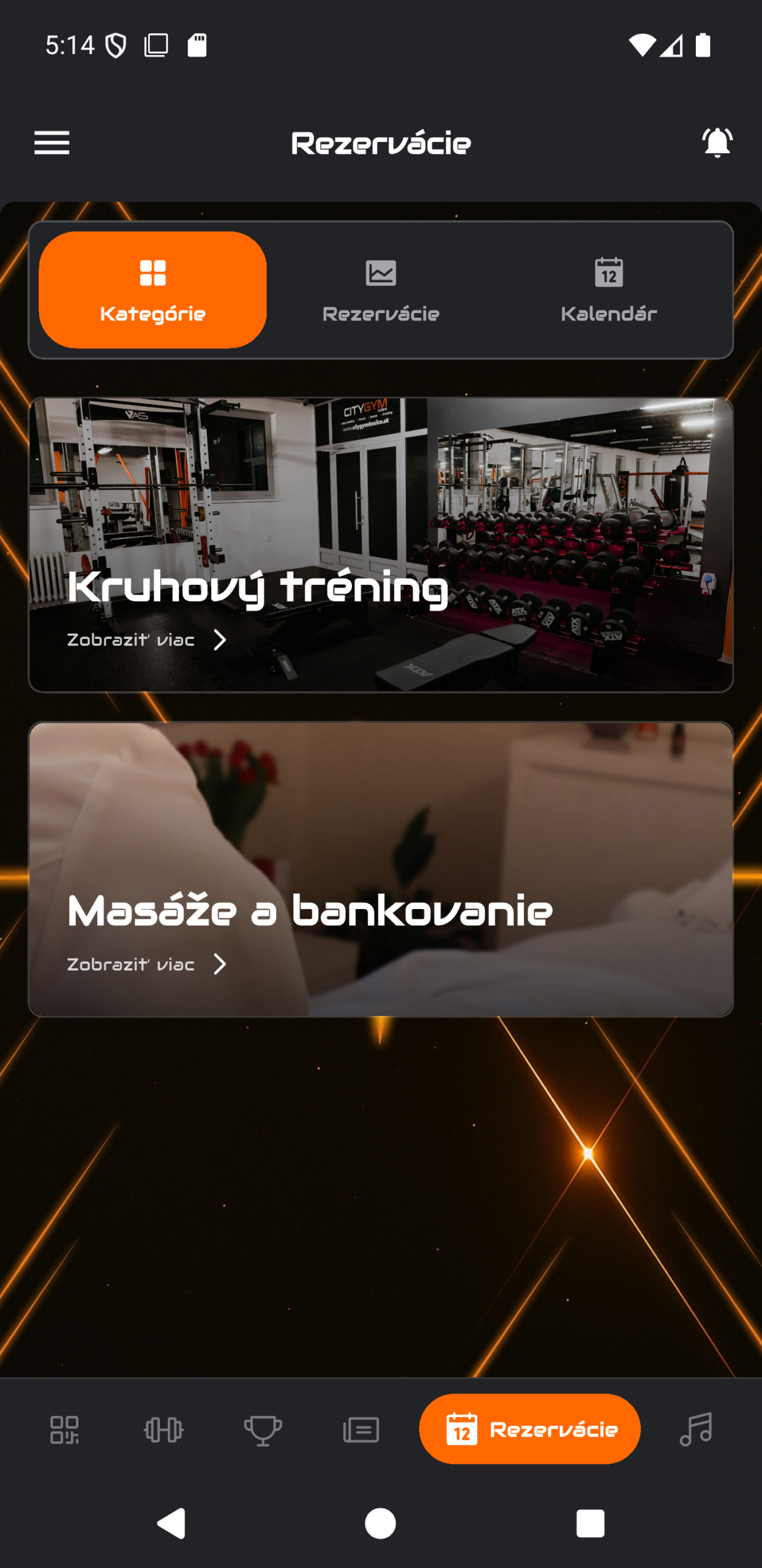 Branded aplikácia fitness centra, ukážka dizajnu