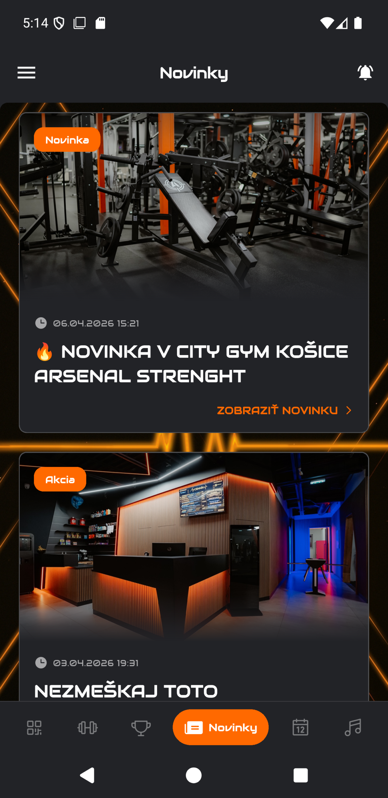 Branded aplikácia fitness centra, ukážka dizajnu