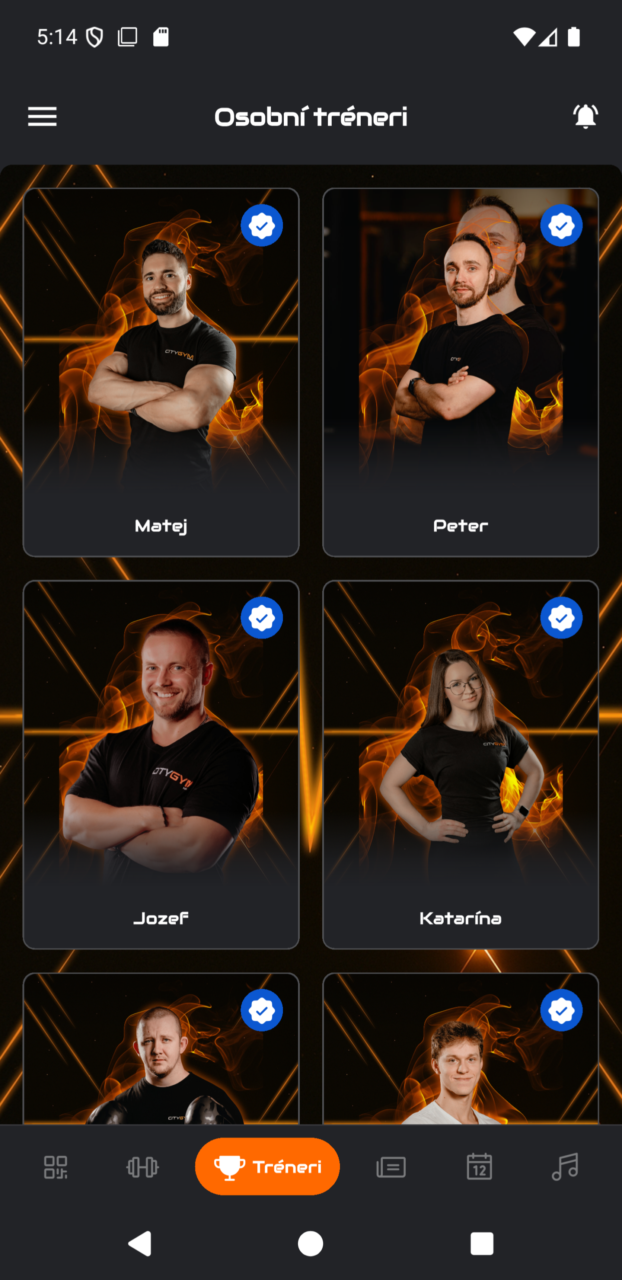 Branded aplikácia fitness centra, ukážka dizajnu