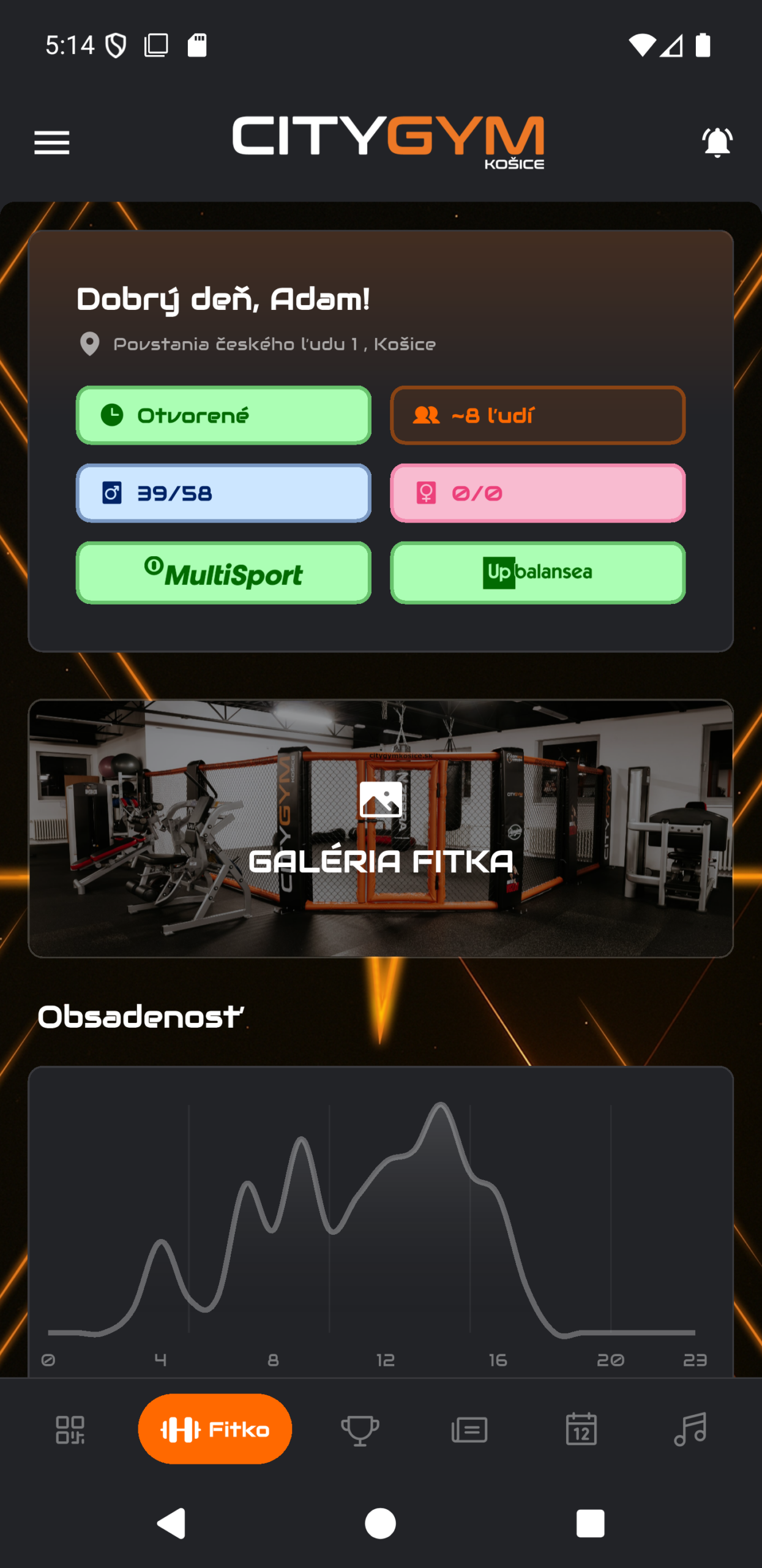 Branded aplikácia fitness centra, ukážka dizajnu