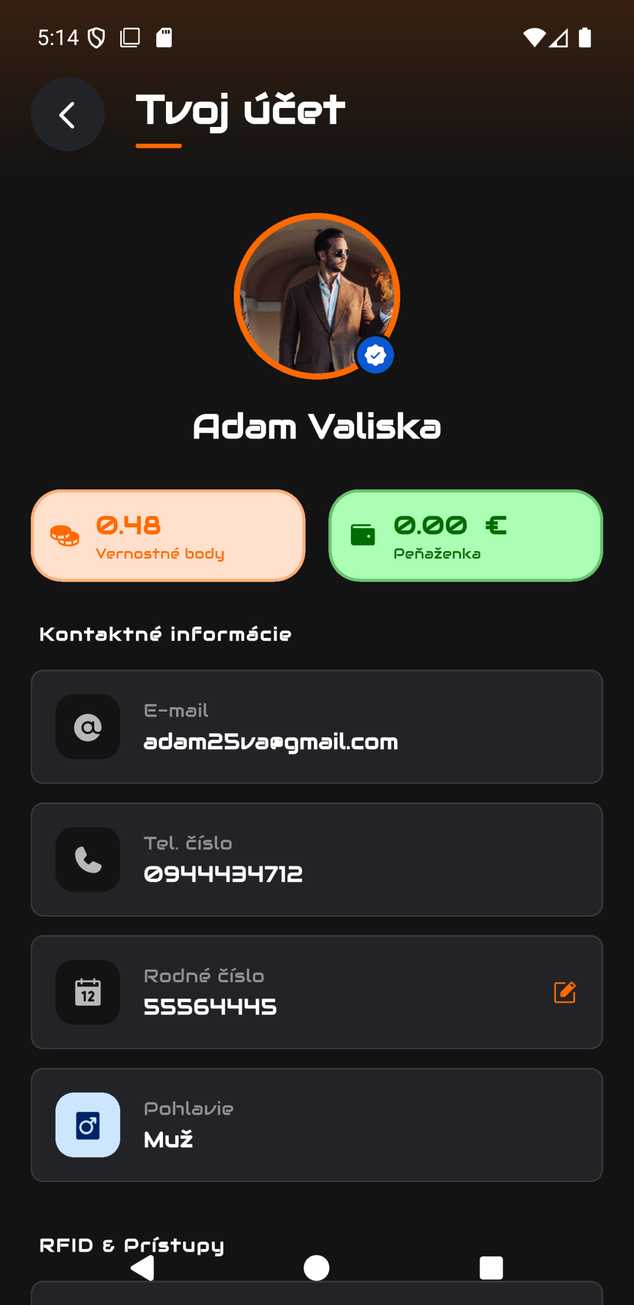 Branded aplikácia fitness centra, ukážka dizajnu