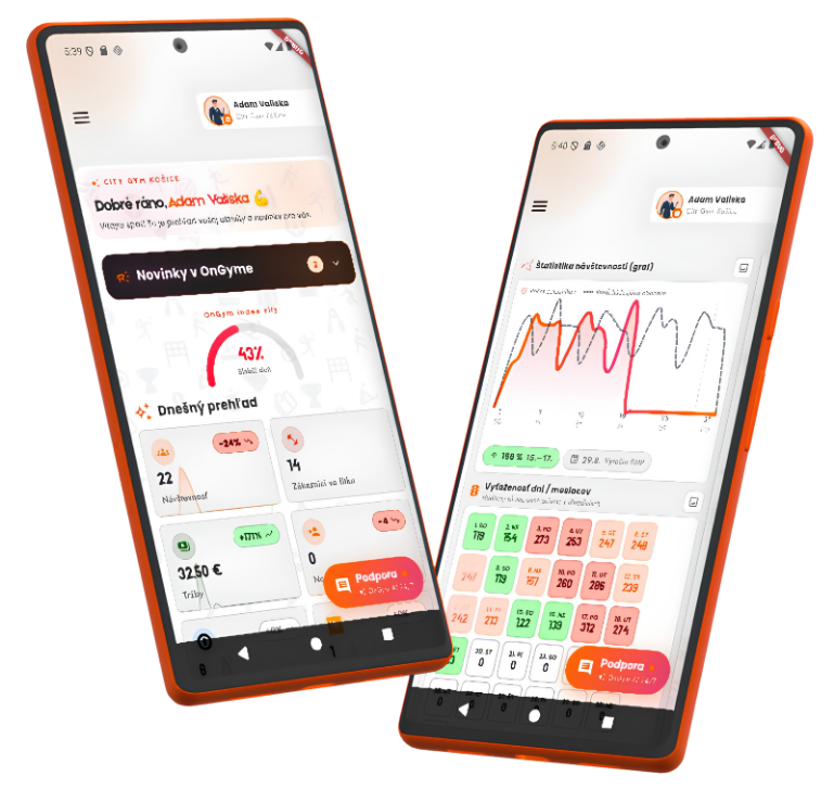 OnGym dashboard v telefóne